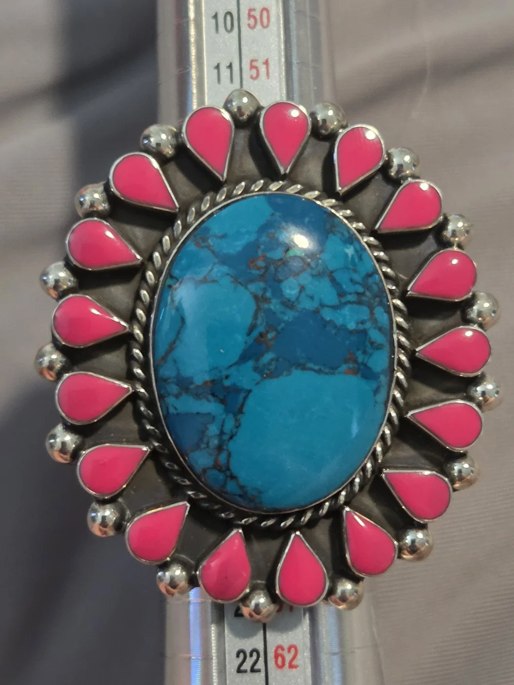 Sterling Silver Turquoise & Pink Teardrop Statement Ring - Women Jewelry